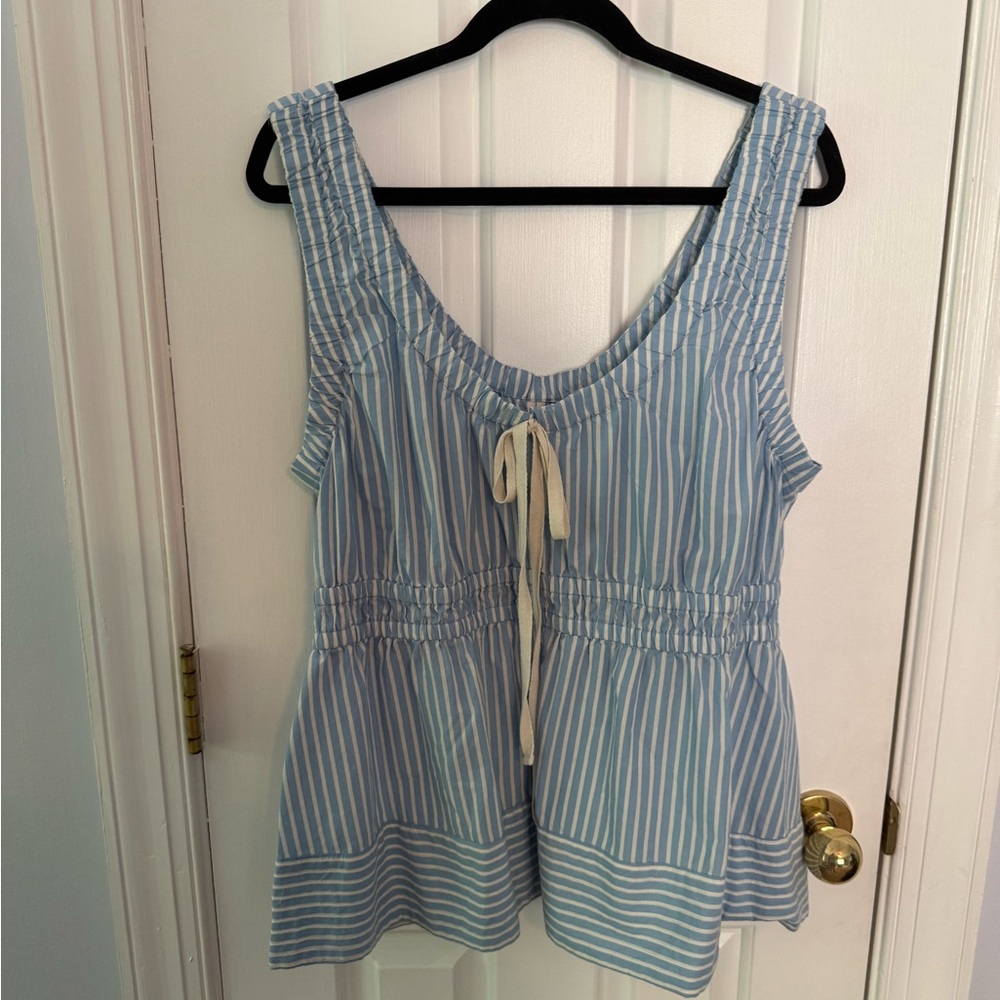 Anthropologie- Blue Striped Sleeveless Top-XL